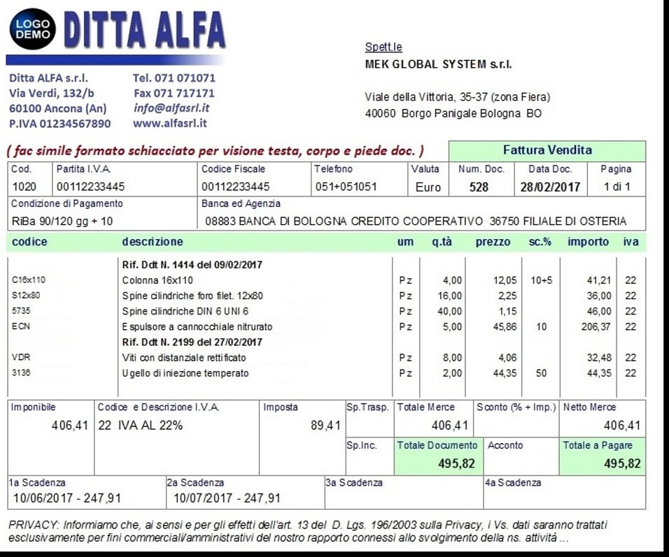 stampa fattura